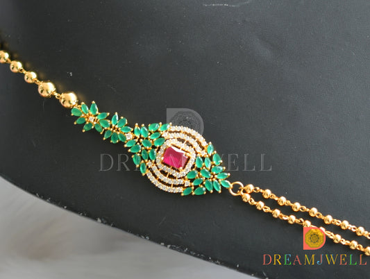 Gold tone ruby-emerald-white double layer haar dj-37697