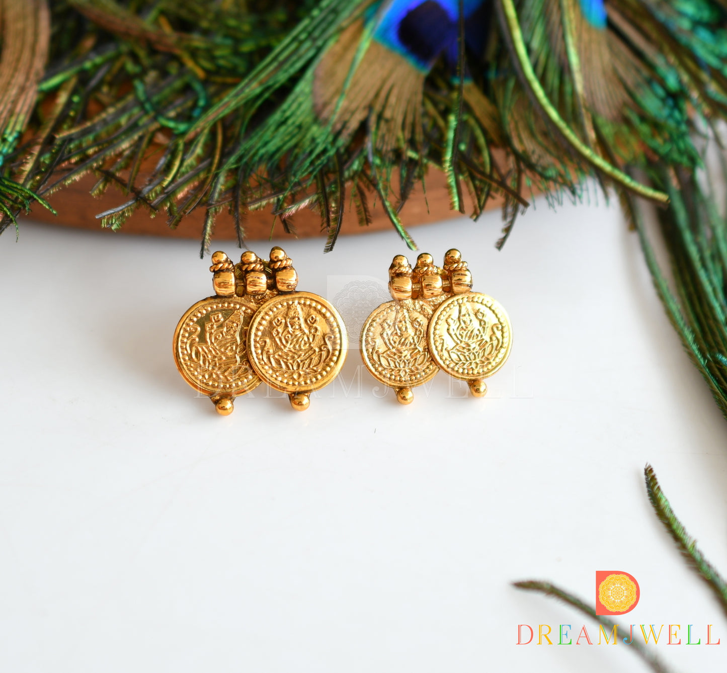 Antique Gold tone Lakshmi coin necklace set dj-36880