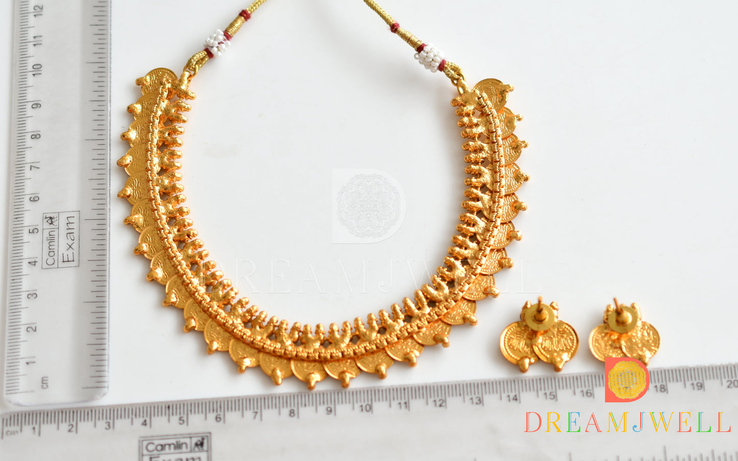 Antique Gold tone Lakshmi coin necklace set dj-36880