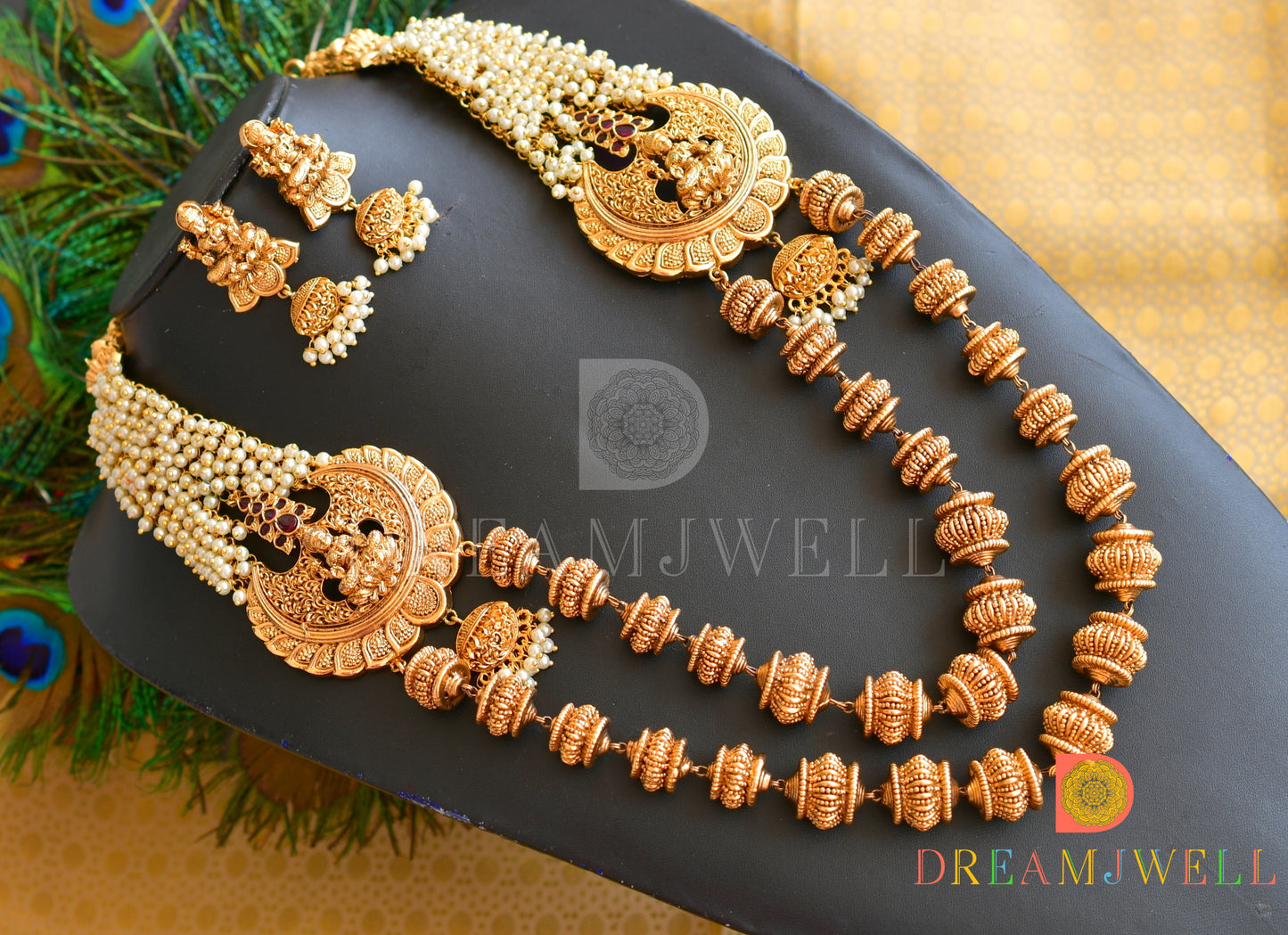 Matte finish Kemp pearl cluster Lakshmi beaded haar set dj-36164