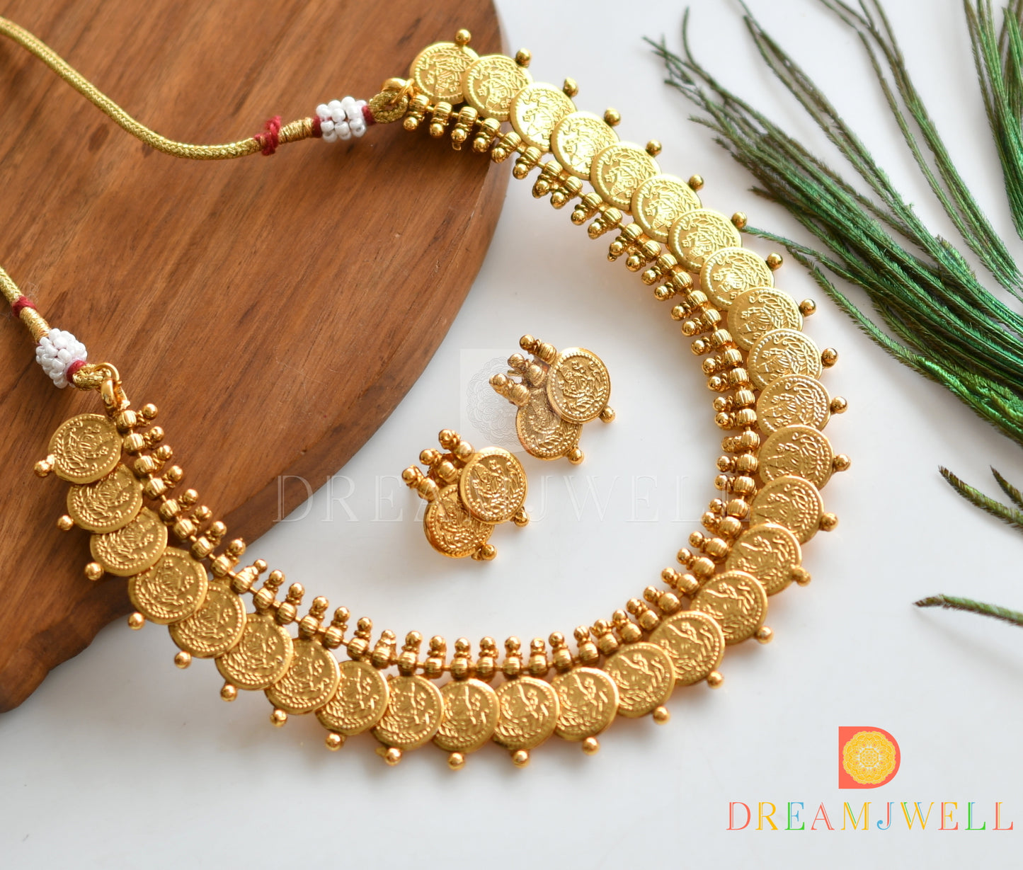 Antique Gold tone Lakshmi coin necklace set dj-36881