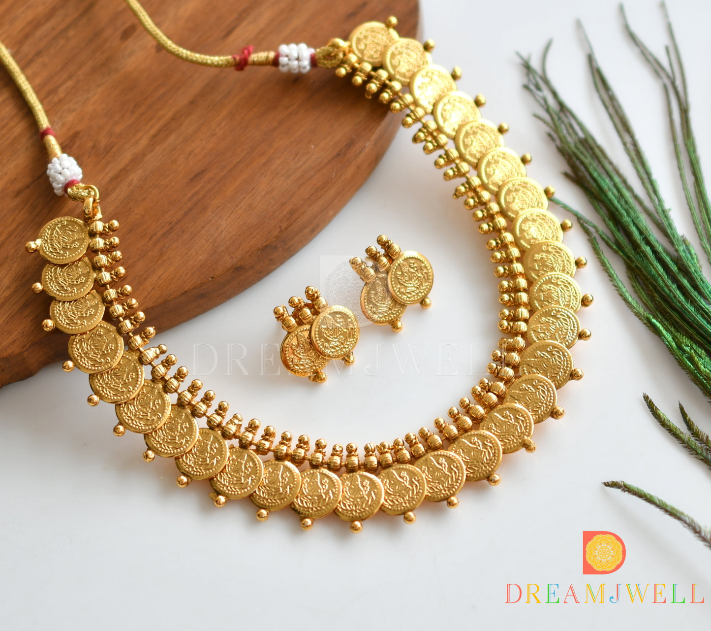 Antique Gold tone Lakshmi coin necklace set dj-36881