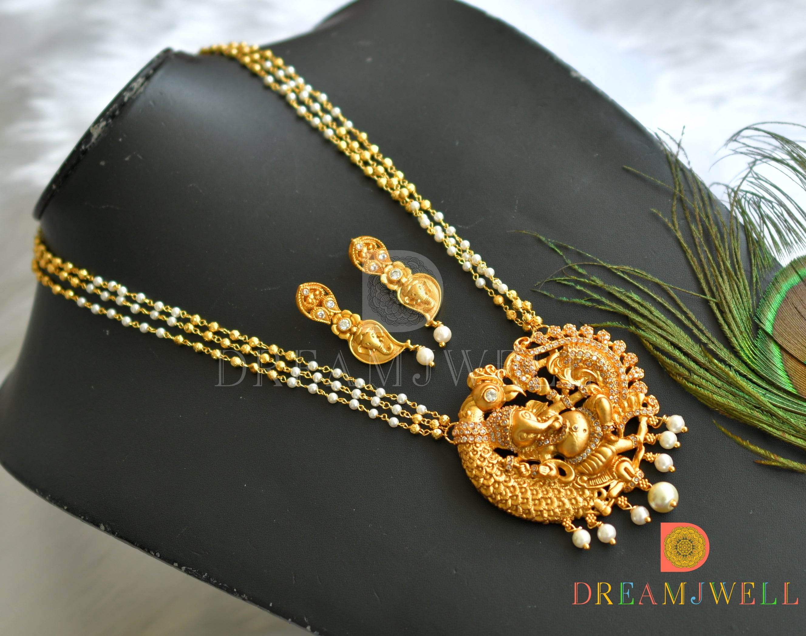 Gold tone peacock pearl necklace set dj-01425 - DREAMJWELL - 3917366