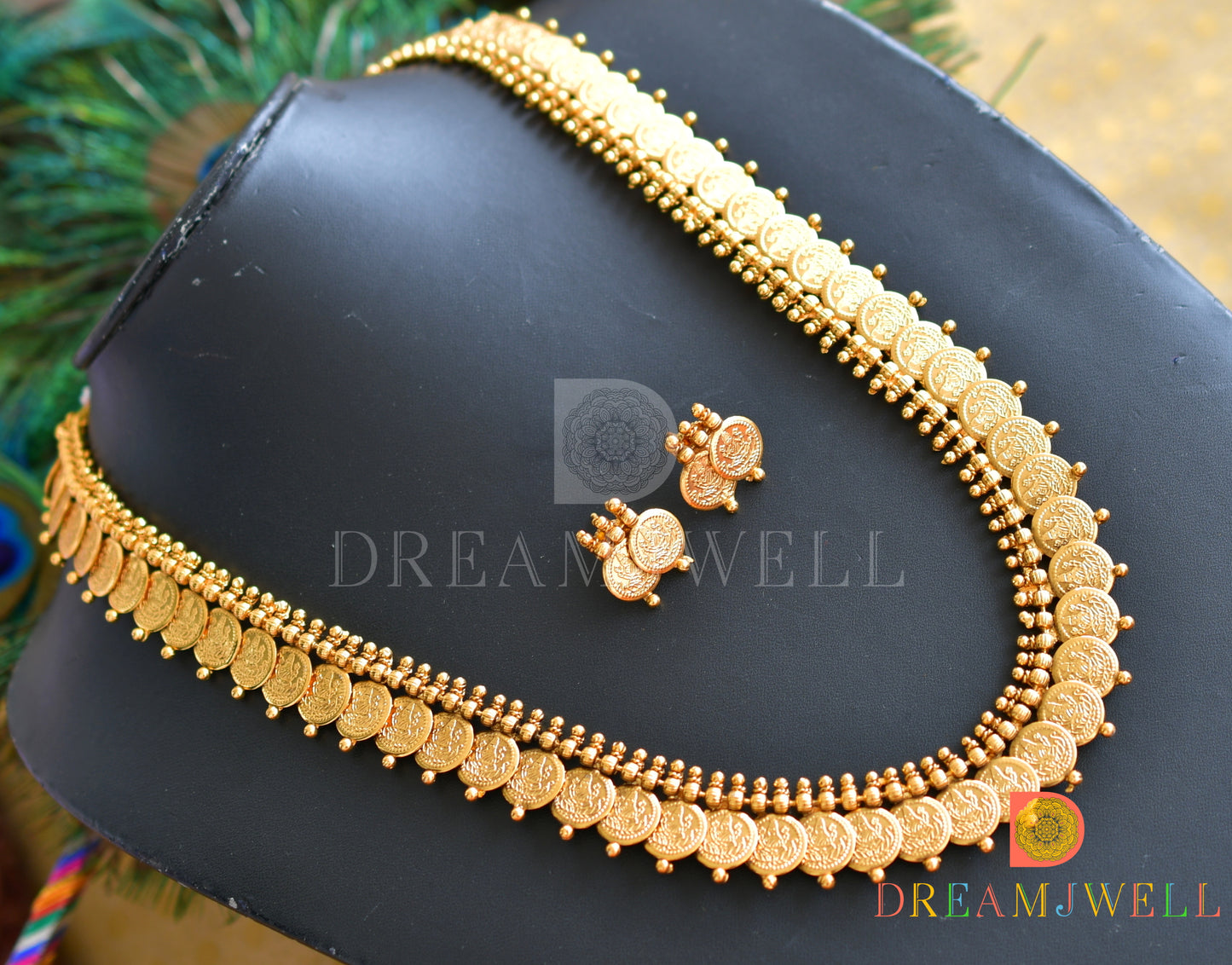 Antique Gold tone Lakshmi coin Haar set dj-36883