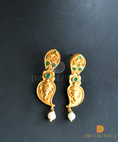 Matte finish emerald Ganesha-peacock pendant pearl necklace set dj-37693