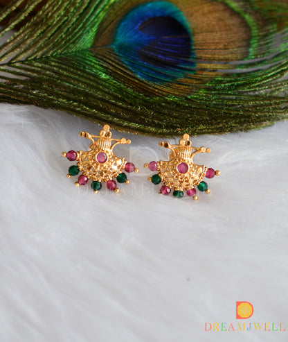 Gold tone pink-green earrings dj-38492