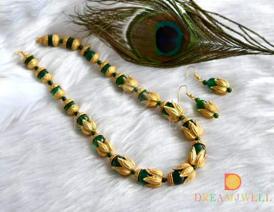 Matte Finish Green agates Lotus beaded necklace set dj-37689