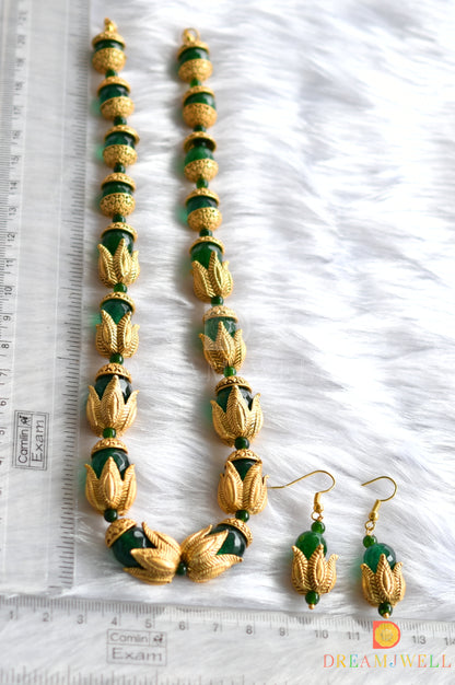 Matte Finish Green agates Lotus beaded necklace set dj-37689