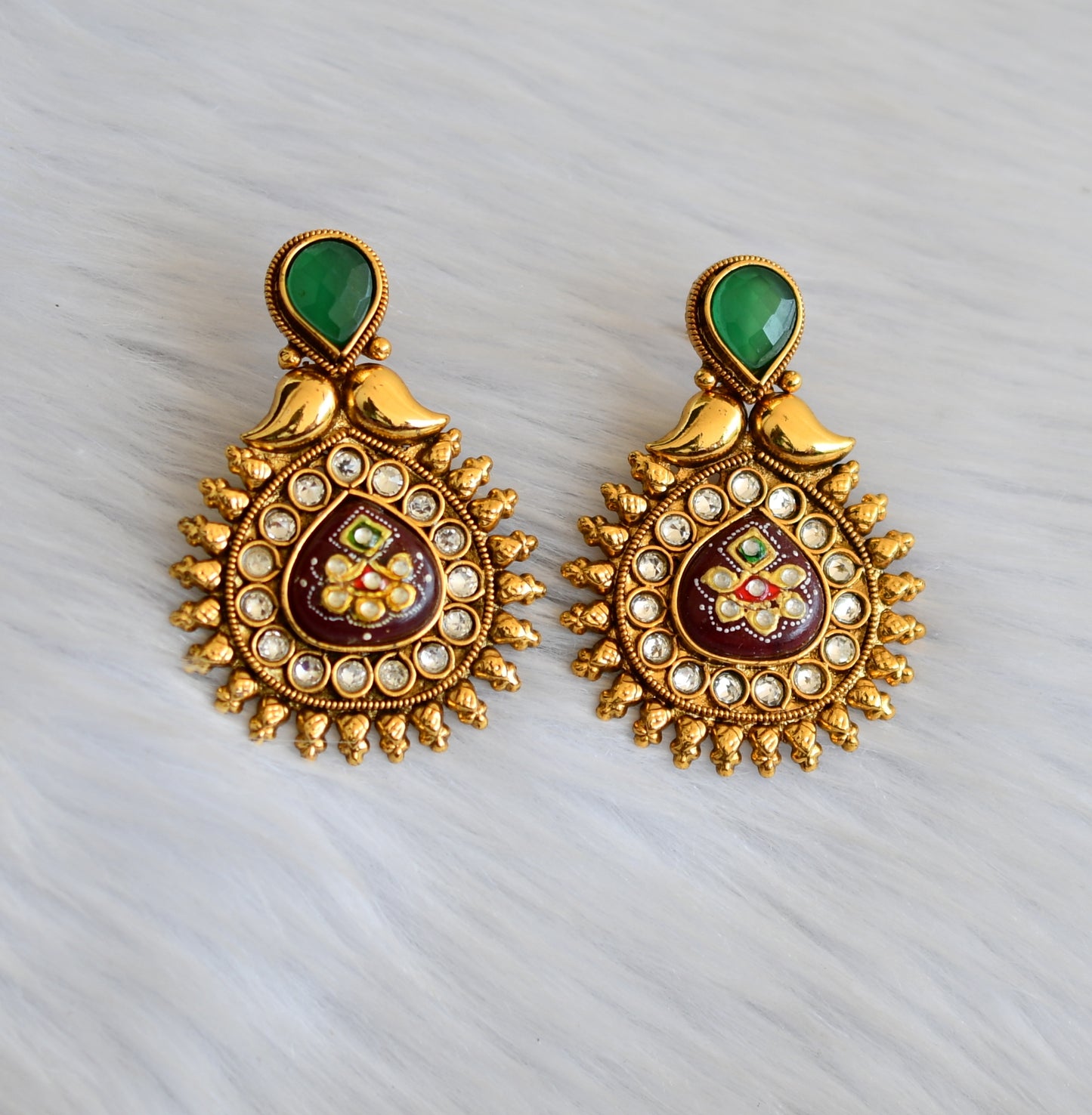 Antique gold tone meenakari red-green earrings dj-17079