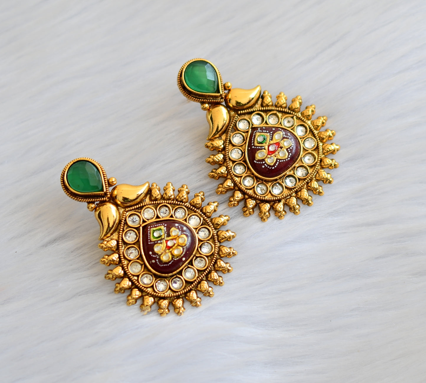 Antique gold tone meenakari red-green earrings dj-17079