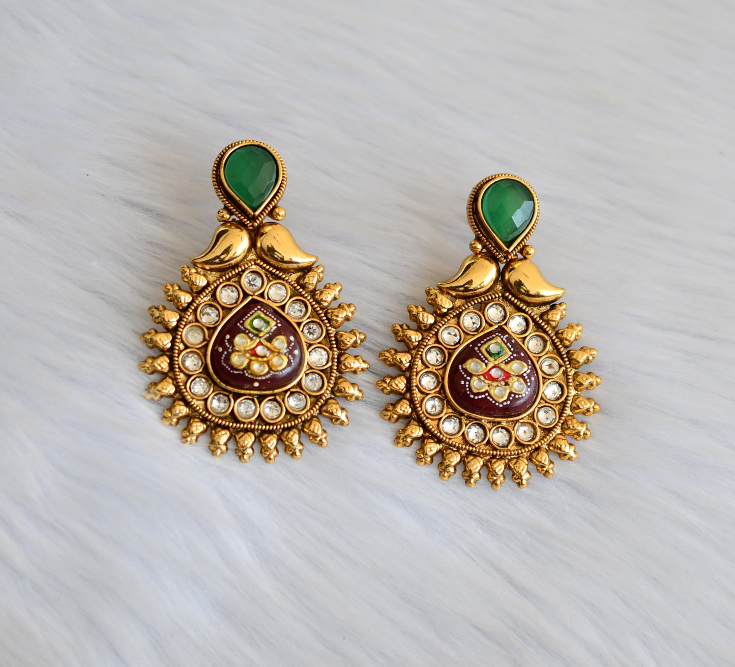 Antique gold tone meenakari red-green earrings dj-17079