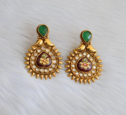 Antique gold tone meenakari red-green earrings dj-17079