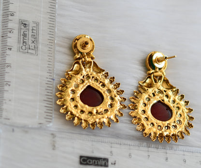 Antique gold tone meenakari red-green earrings dj-17079