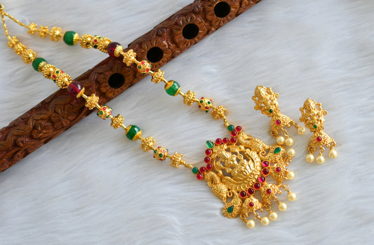 Gold tone Lakshmi kemp-green beaded necklace set dj-04216