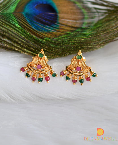 Gold tone pink-green mango earrings dj-38495