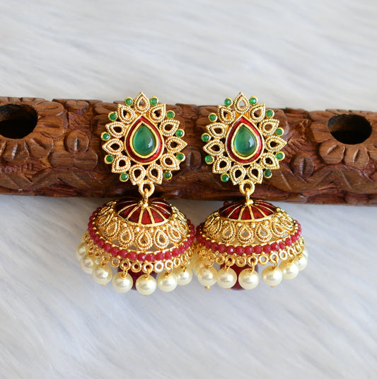 Antique gold tone ruby-emerald Jhumkkas dj-01518