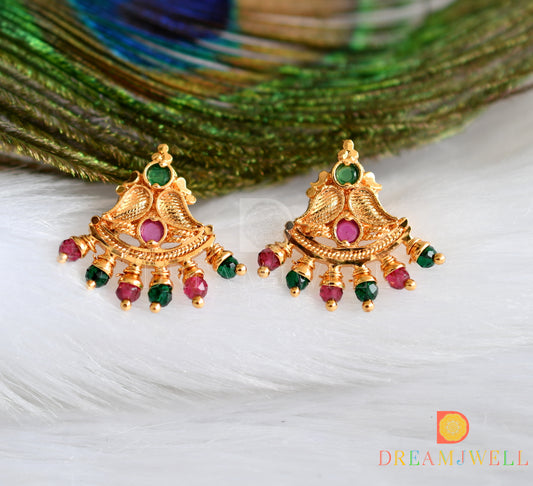 Gold tone pink-green mango earrings dj-38495