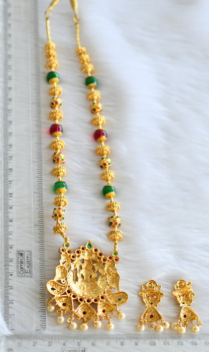 Gold tone Lakshmi kemp-green beaded necklace set dj-04216