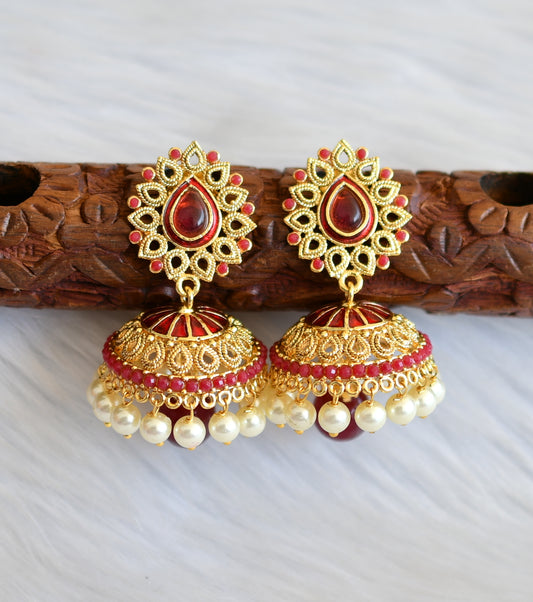 Antique gold tone maroon pearl Jhumkka dj-01519