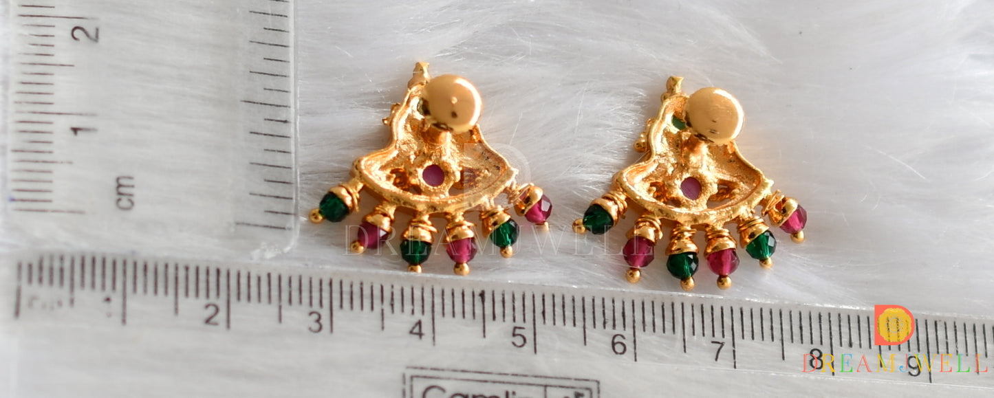 Gold tone pink-green mango earrings dj-38495