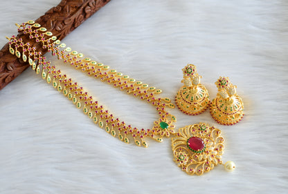 Gold tone cz ruby-emerald mango necklace set dj-20901