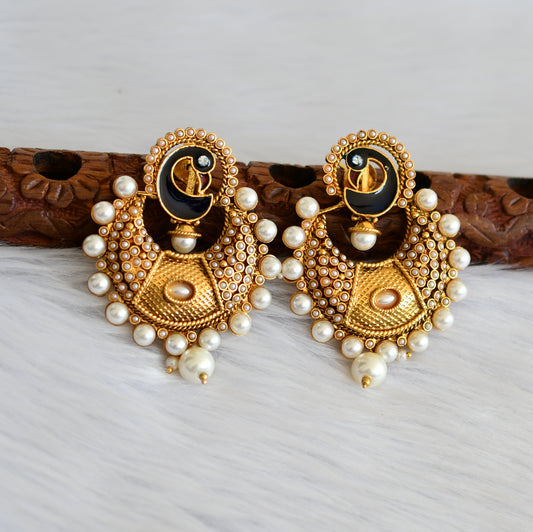 Antique gold tone pearl peacock bali earrings dj-16655