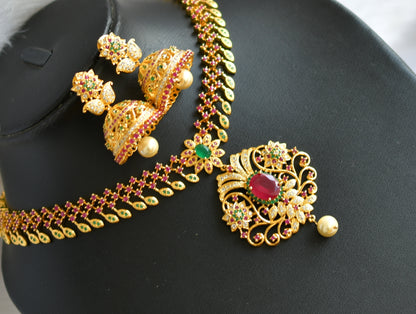 Gold tone cz ruby-emerald mango necklace set dj-20901