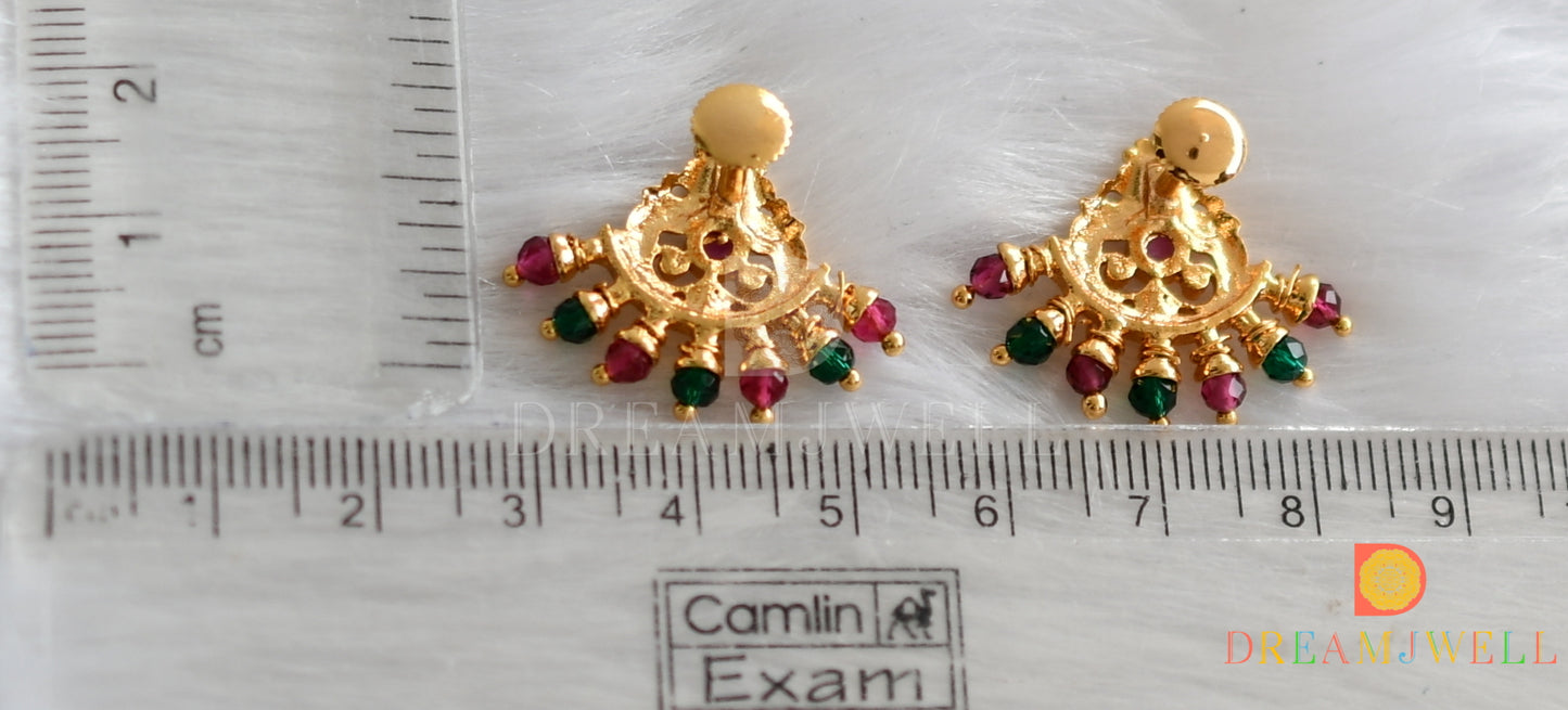 Gold tone pink-green peacock earrings dj-38497