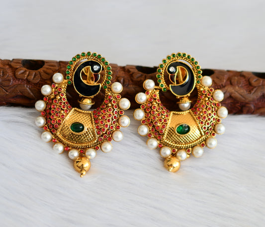 Antique gold tone kemp-green peacock bali earrings dj-16654