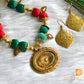 Antique red-green silk thread necklace set dj-37704