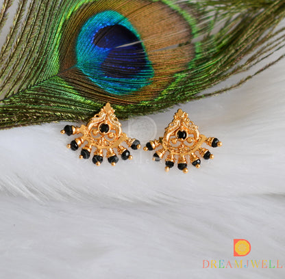 Gold tone black peacock earrings dj-38499