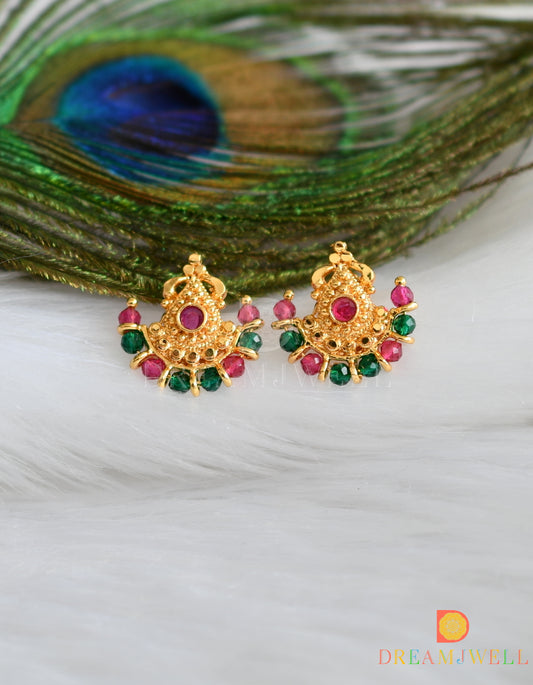 Gold tone pink-green moon earrings dj-38501