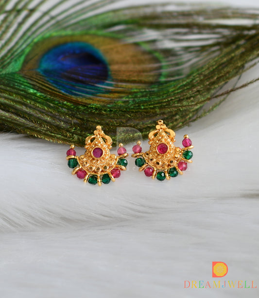 Gold tone pink-green moon earrings dj-38501