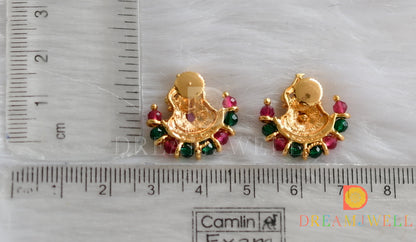 Gold tone pink-green moon earrings dj-38501