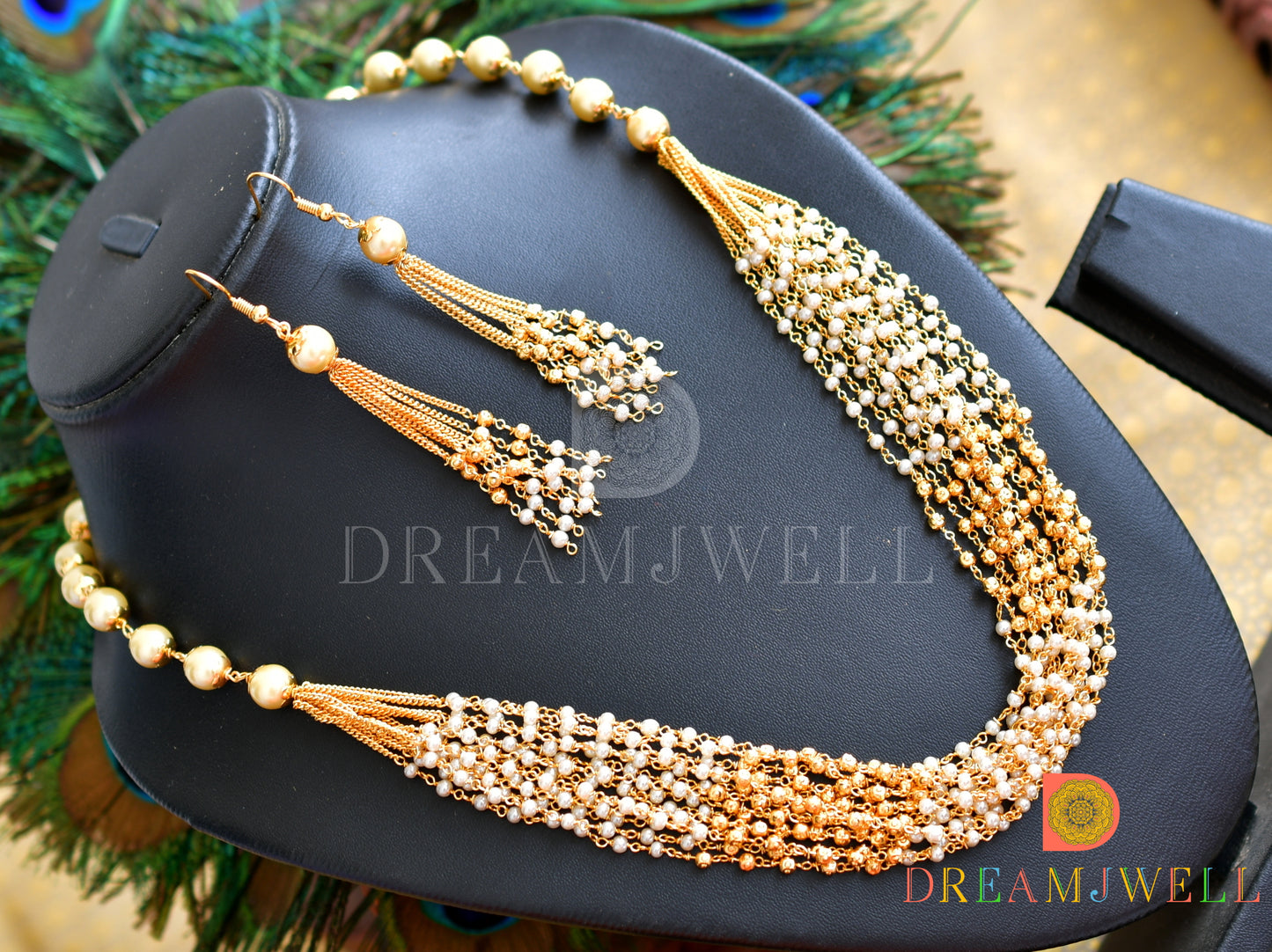 Gold tone pearl multilayer necklace set