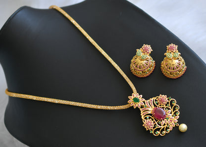 Gold tone ruby-emerald mango necklace set dj-08034