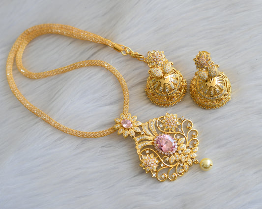 Gold tone Cz-baby pink mango necklace set  dj-07037