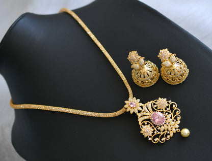 Gold tone Cz-baby pink mango necklace set  dj-07037