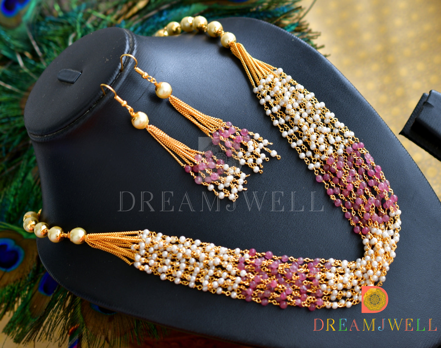 Gold tone pearl multilayer necklace set