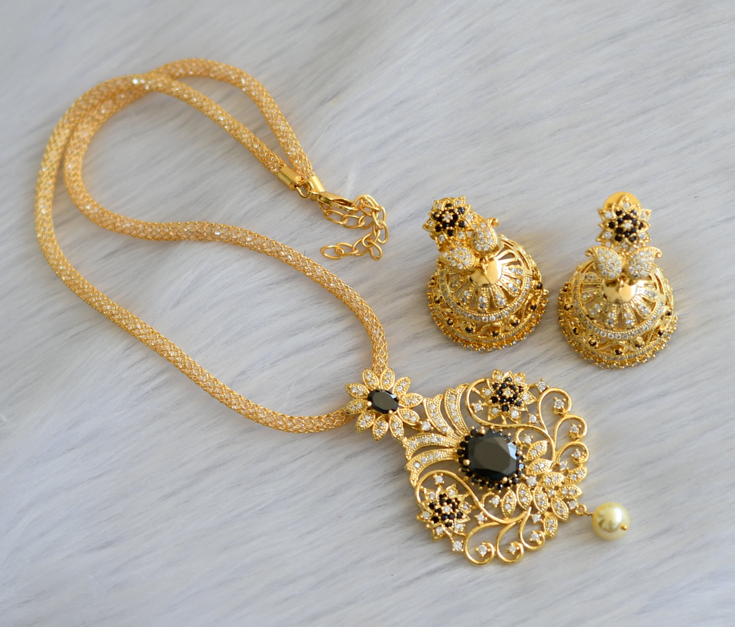 Gold Tone Cz-black mango Necklace Set dj-07033