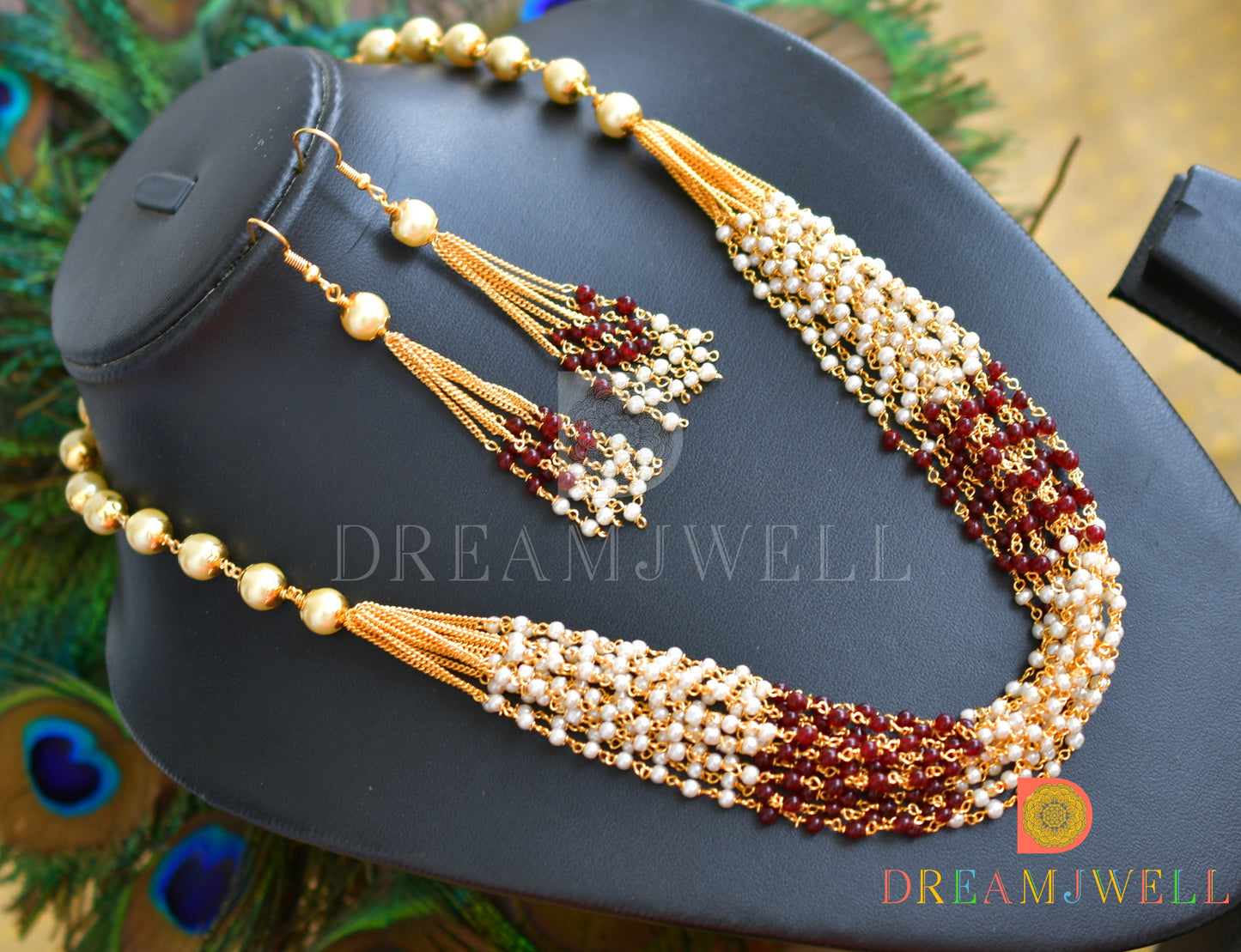 Gold tone pearl multilayer necklace set