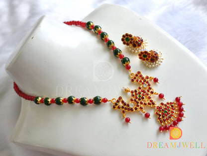 Gold tone handmade red-green necklace set dj-10282