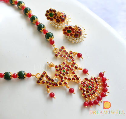 Gold tone handmade red-green necklace set dj-10282