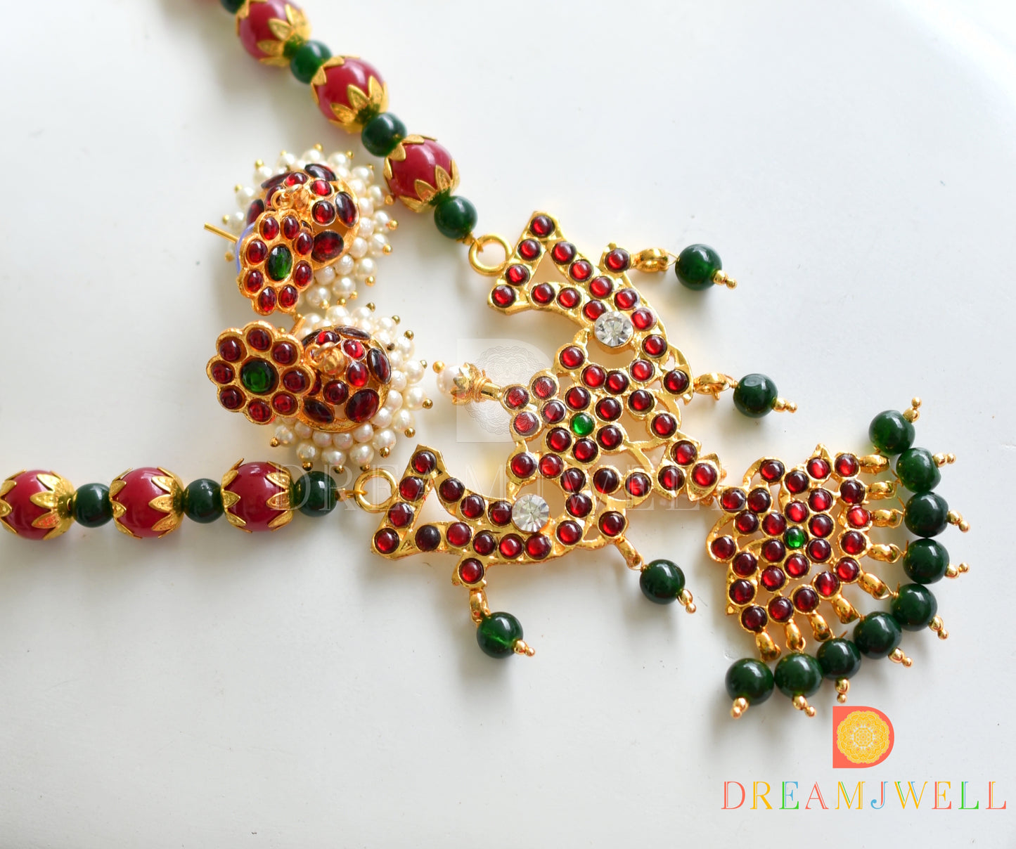 Gold tone handmade red-green necklace set dj-10283
