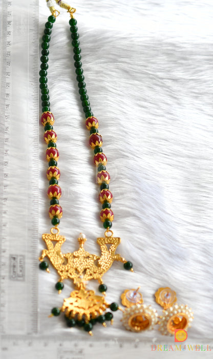 Gold tone handmade red-green necklace set dj-10283