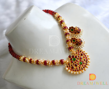 Gold tone handmade red-pearl moon necklace set dj-10284