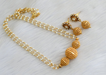 Antique gold tone pearl beaded necklace set dj-05175