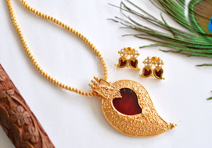 Gold tone red palakka mango designer pendant set dj-36922