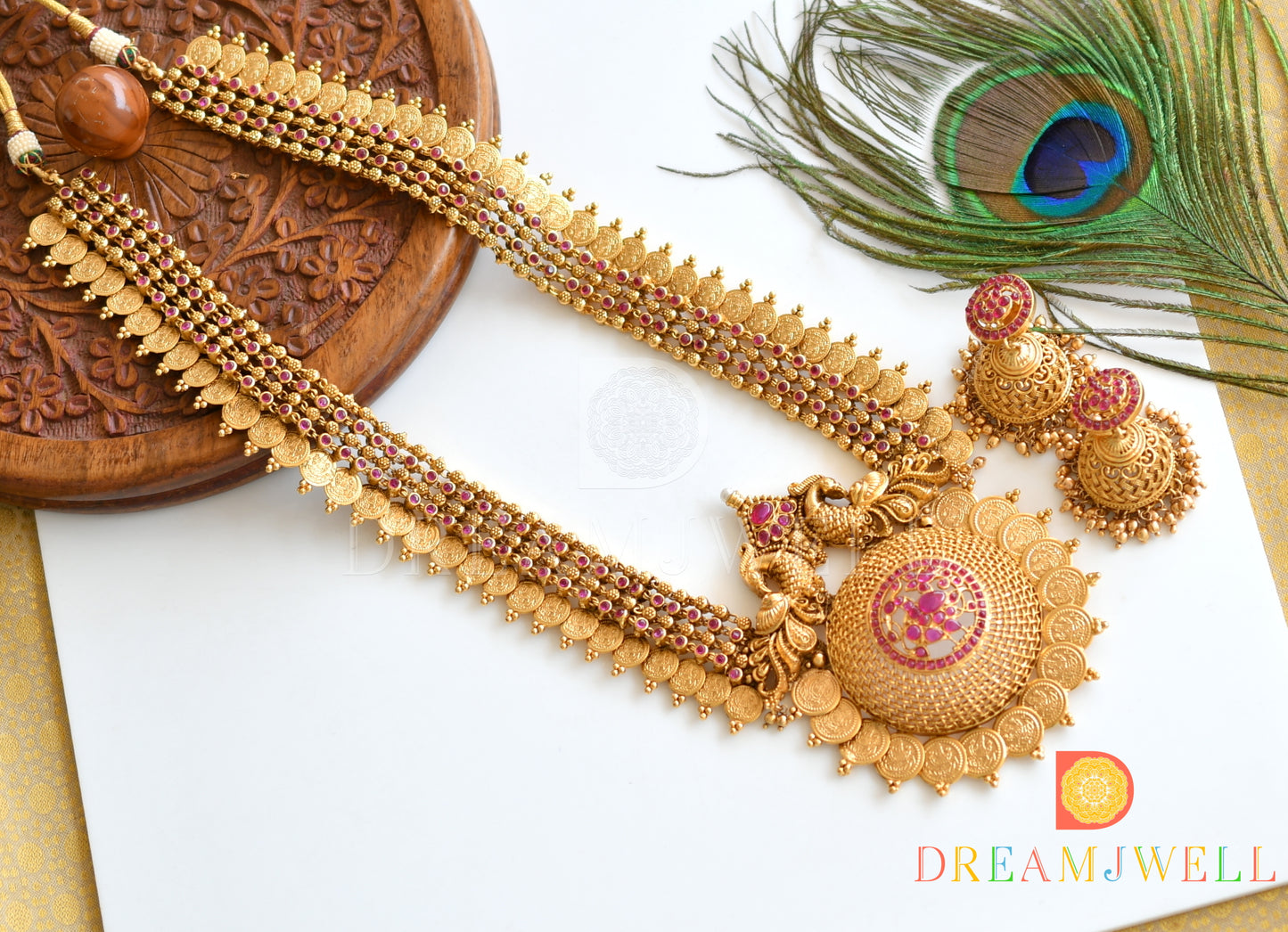 Matte finish kemp peacock- Lakshmi coin haar set dj-36194