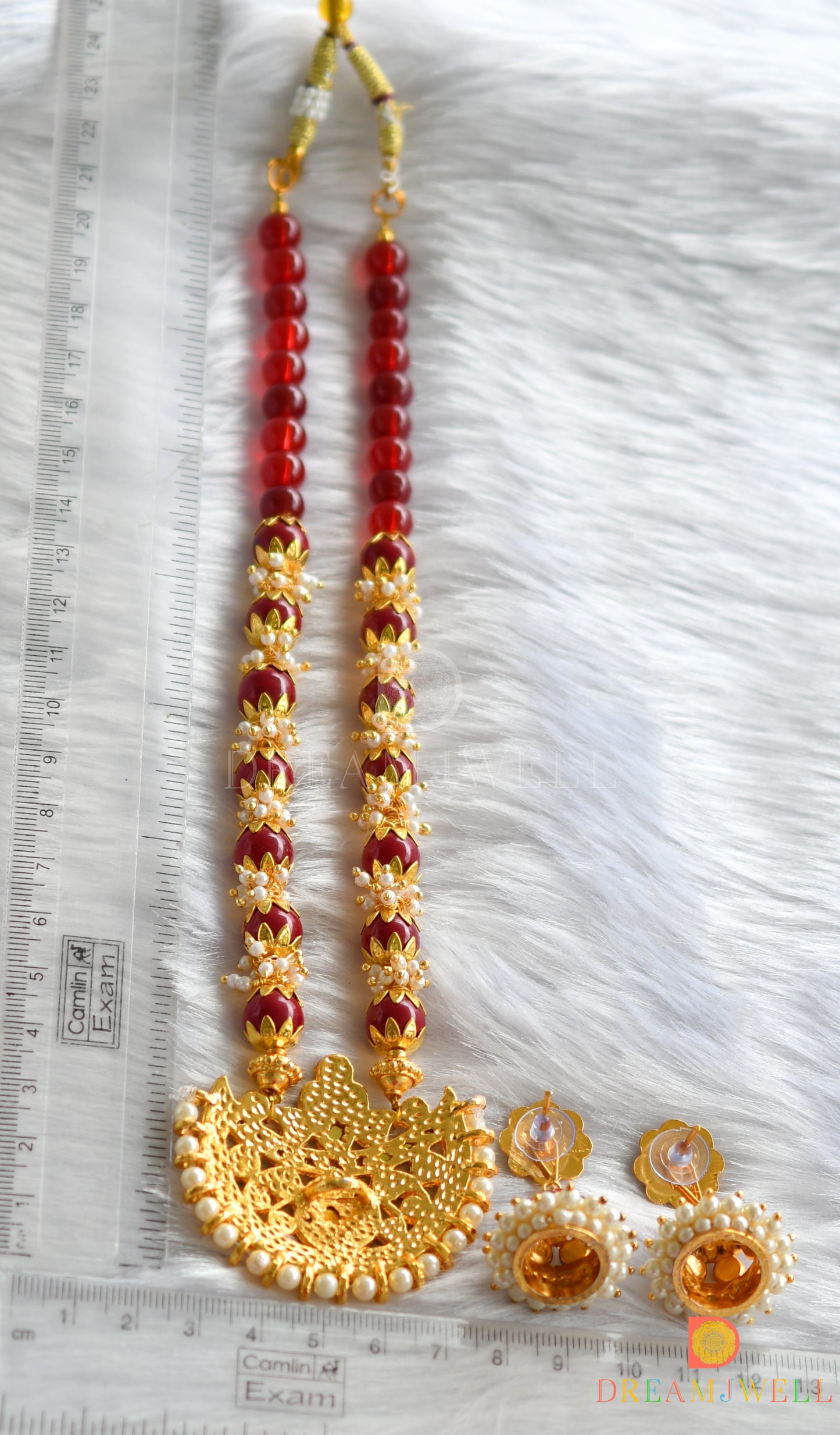 Gold tone handmade red-pearl moon necklace set dj-10284